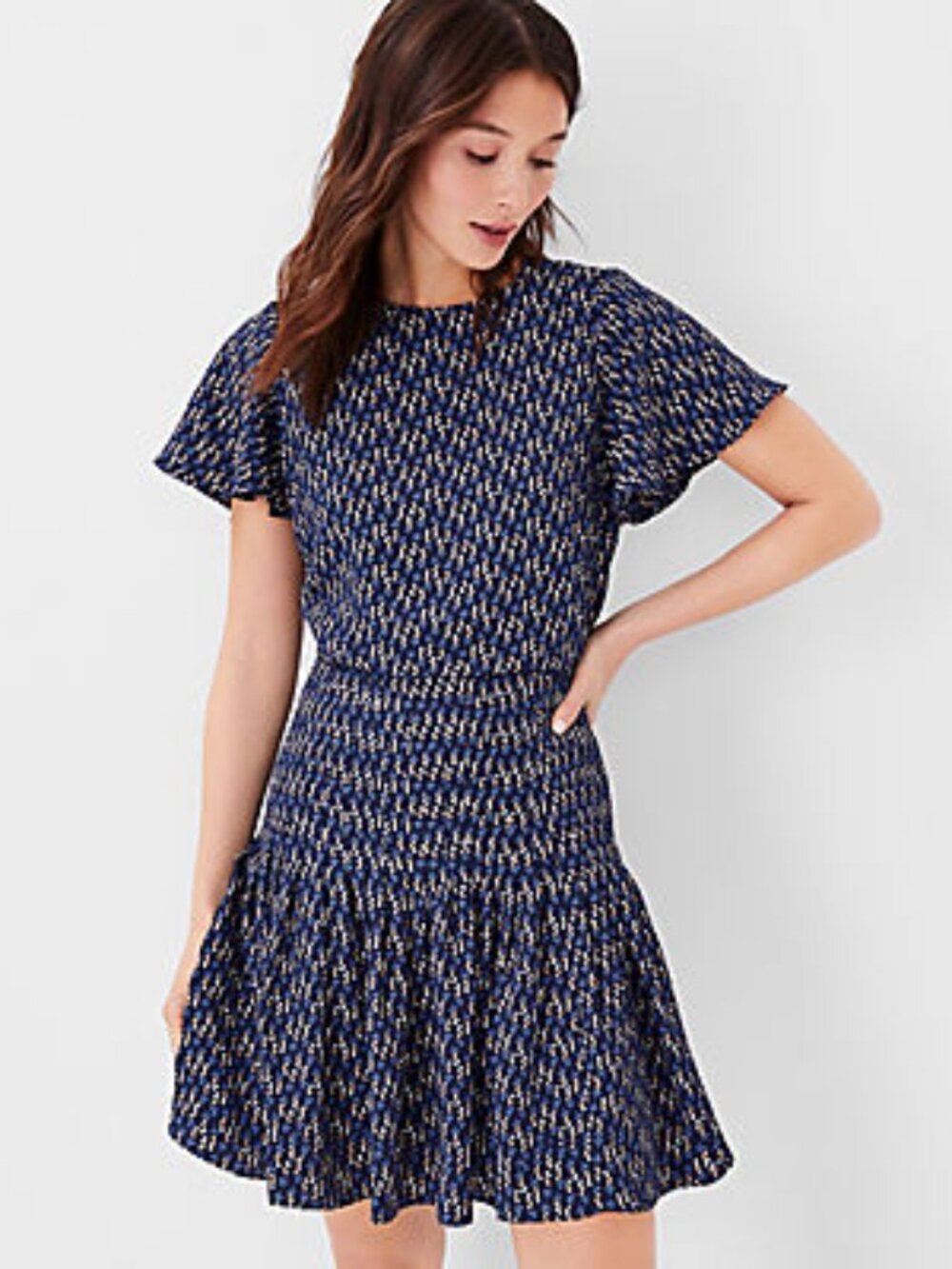 Petite Floral Pleated Flare Dress - Pure Sapphire